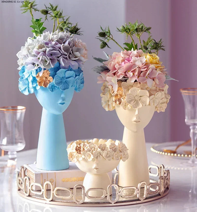 Nordic cute girl flower vase living room desktop décor