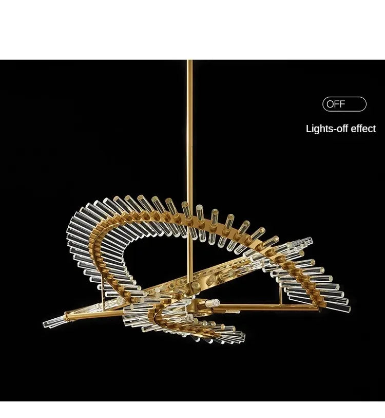 Plated gold iron chandelier on a rigid pipe stem, 90 to 260V