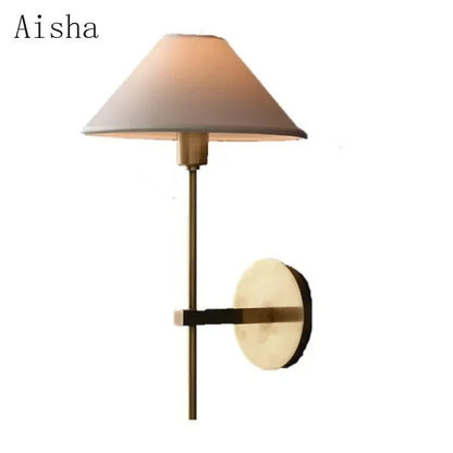 fabric shade wall sconce, detail view of fixture base and arm