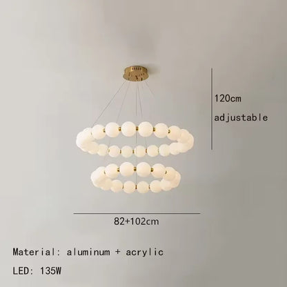 Bead chandelier at 32.3 in across in white 6000K light, 110 to 240V