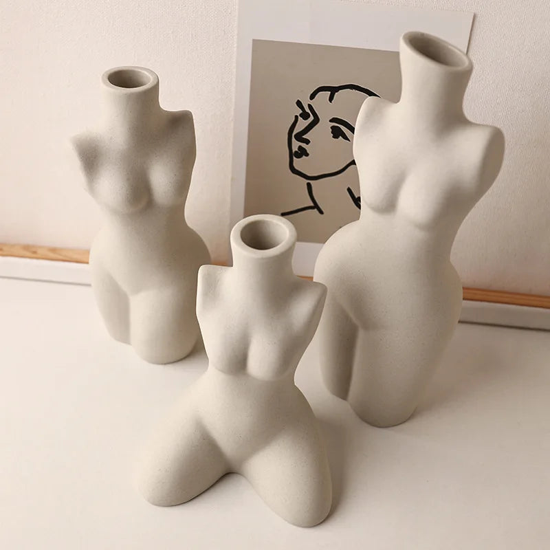 Human body sculpture ceramic art vase white primitive embryo form