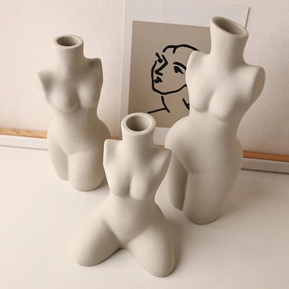 Human body sculpture ceramic art vase white primitive embryo form
