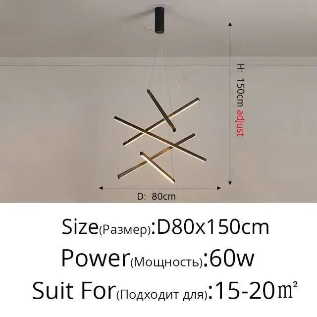 Long vertical bar chandelier in black for a high-rise stairwell
