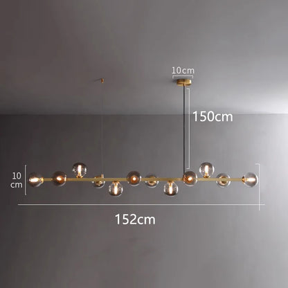 Brown glass linear chandelier with a 59.1 inch adjustable cord drop