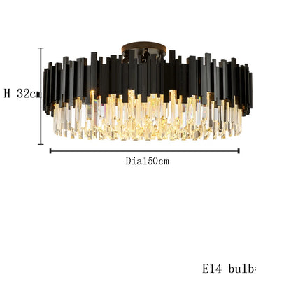Two layer crystal chandelier at 31.5 in diameter in black steel