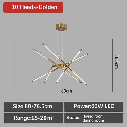 Gold cluster chandelier with six heads for a dining room ceiling