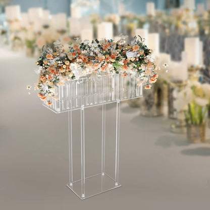 Close-up of crystal acrylic stand base showing transparent elevated flower platform design