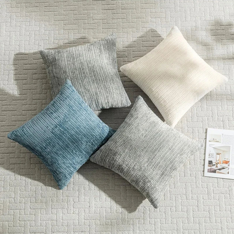 Striped Chenille Throw Pillow Cover — detail