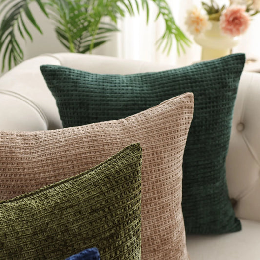 Plaid Chenille Throw Pillow Cover