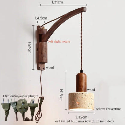 Wabi-Sabi Travertine Swing Arm Wall Sconce