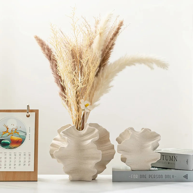 Petal-shaped porcelain vase large size on console table