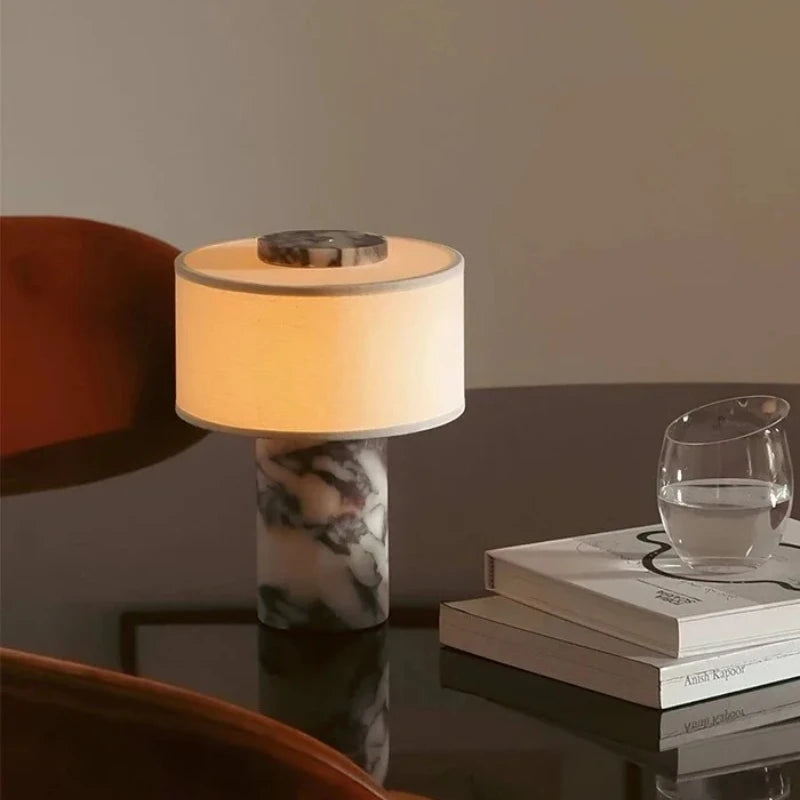 Natural stone marble table lamp fabric shade from above