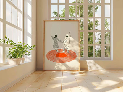 Retro Dancing Couple Record Player Canvas Wall Art