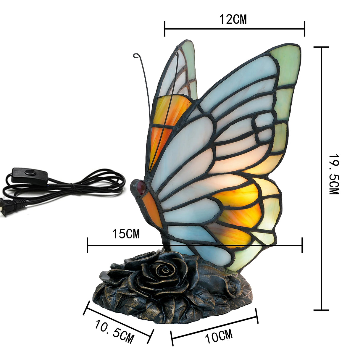 Tiffany butterfly lamp from above showing circular wing pattern