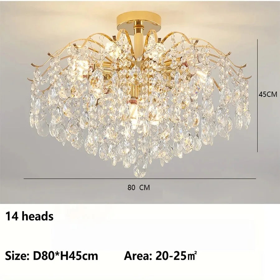 Non dimmable crystal chandelier in cold light on a forged metal frame