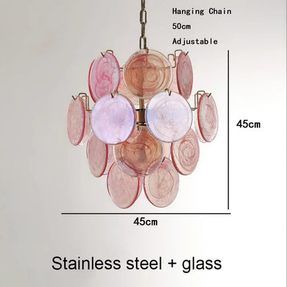 Blue stained glass chandelier, 19.7 inch round, on a polished frame