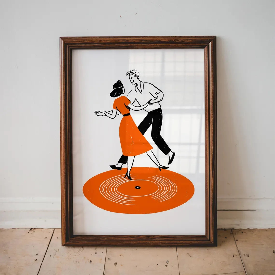 Retro Dancing Couple Record Player Canvas Wall Art