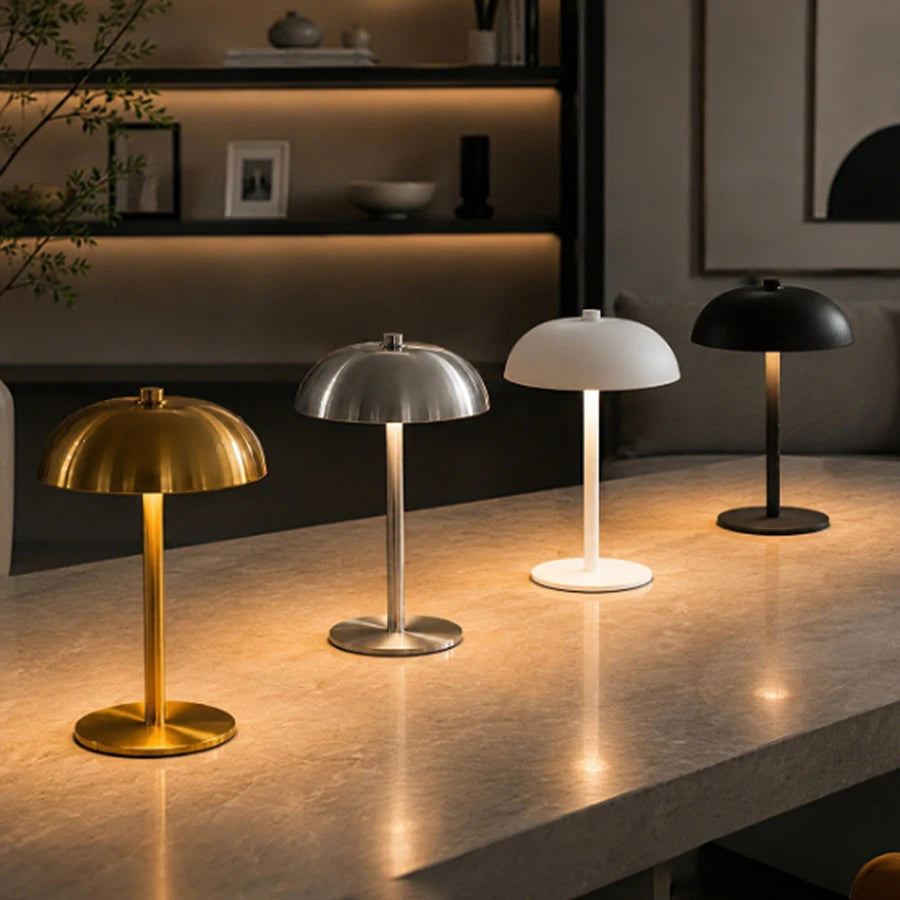 Dimmable mushroom touch night light black variant warm glow bedside