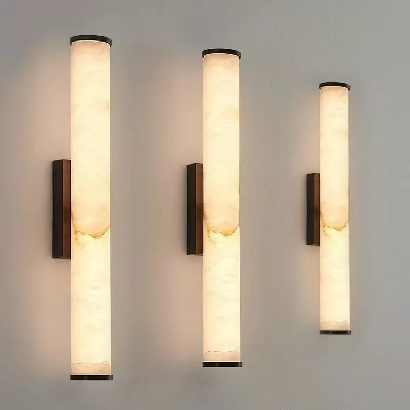 black marble wall sconce, front view on white background