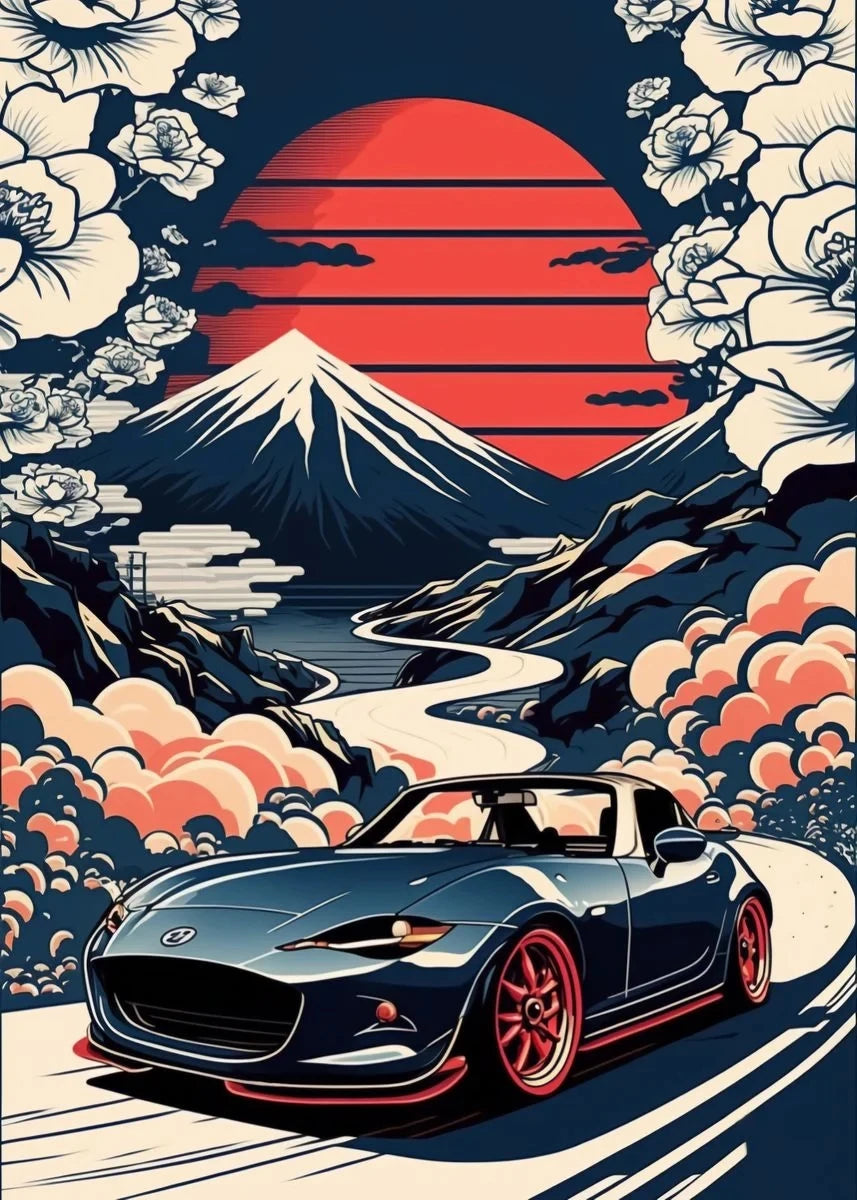 Retro GTR Japanese Landscape Car Canvas Wall Art