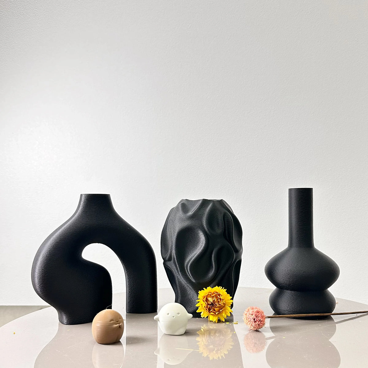 3-piece bohemian Nordic vase set on console table display