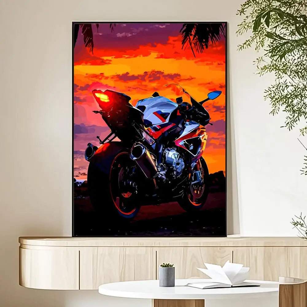 Motorcycle Rider Sunset Canvas Wall Art Print