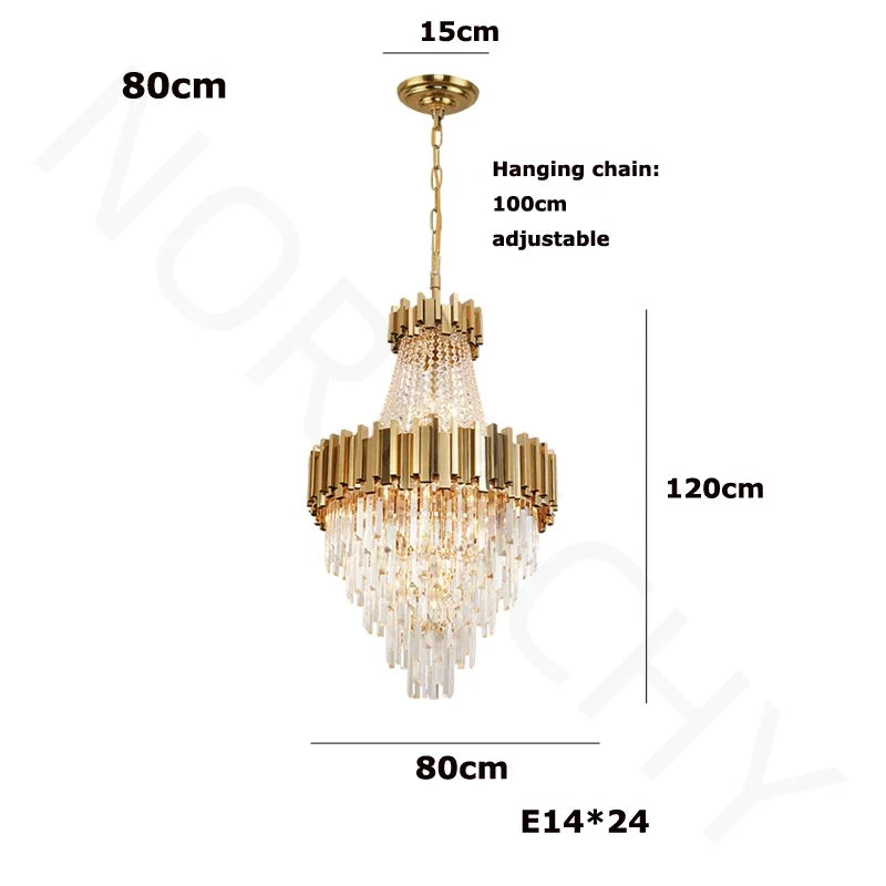 Gold crystal chandelier at 47.2 in diameter with warm light output