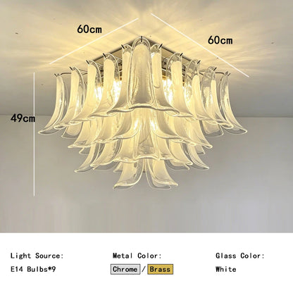 Chrome petal chandelier at 29.9 in across with E14 LED fittings