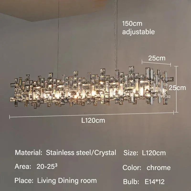 Crystal island chandelier, 31.5 in round, in a polished steel finish