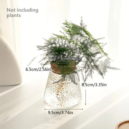 Small glass desktop cuttings planter with assorted propagated plant stems displayed