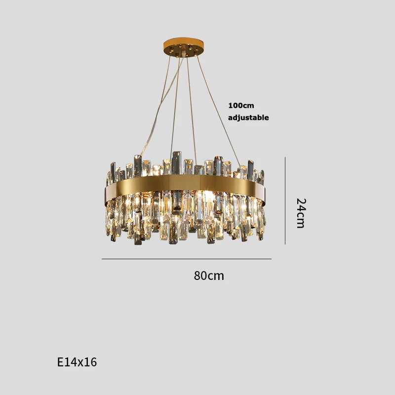 Clear crystal chandelier, 19.7 inch round, on a polished silver frame