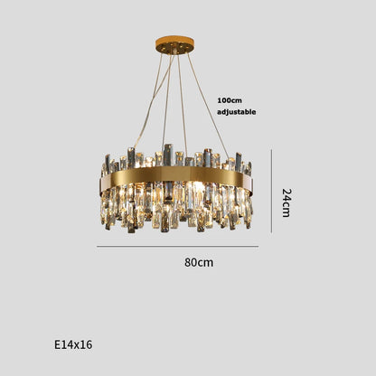 Clear crystal chandelier, 19.7 inch round, on a polished silver frame
