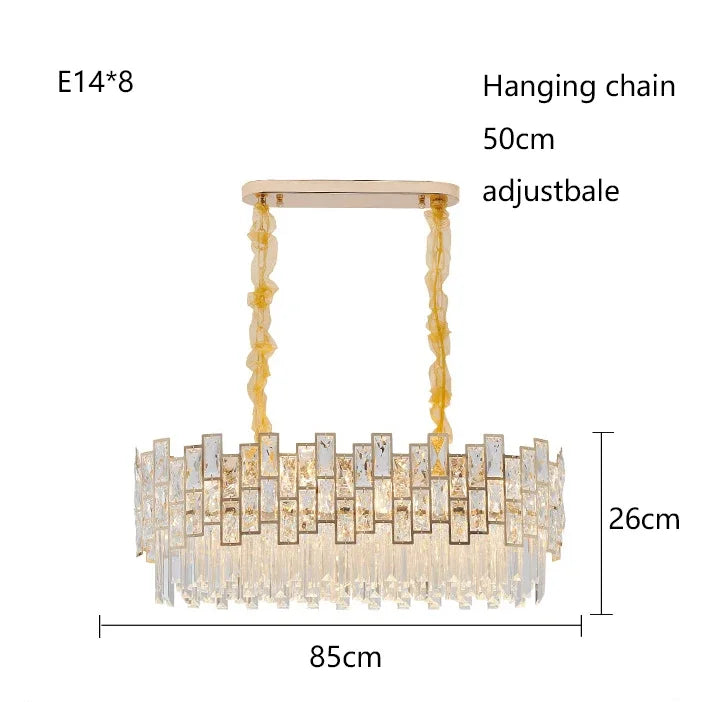 Gold crystal chandelier at 17.7 in (45 cm) with a 10.2 in depth
