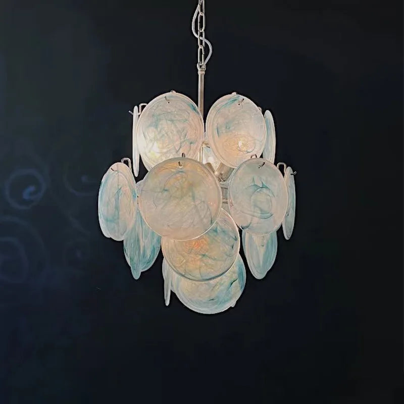 Multicolour glass disc chandelier with up and down light, E14 bulbs