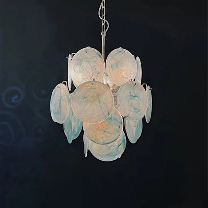 Multicolour glass disc chandelier with up and down light, E14 bulbs