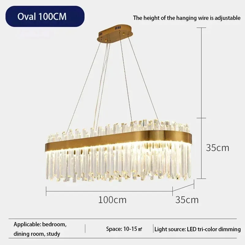 Linear crystal chandelier, 23.6 in long, in a plated gold finish