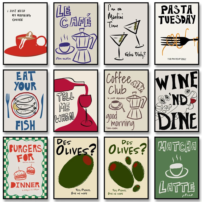 Retro Coffee Menu Kitchen Canvas Wall Art Print