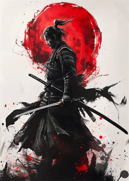 Japanese Samurai Warrior Abstract Canvas Wall Art