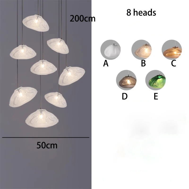 Sixteen head glass chandelier with a 118.1 in drop for a double-height void