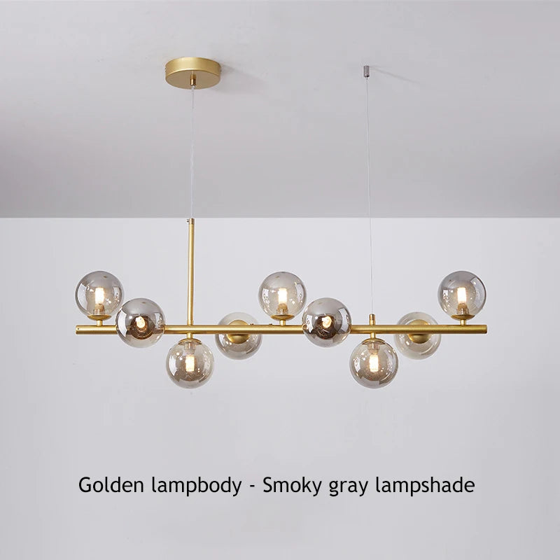 Babysbreath glass shade chandelier on a gold wrought iron frame