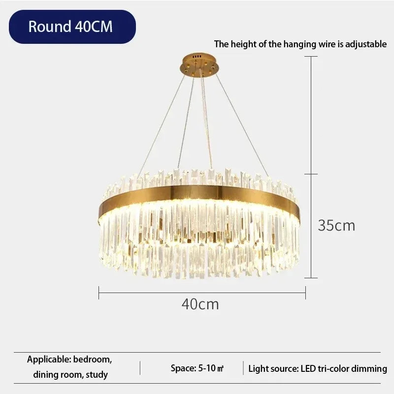 Minimalist crystal ring chandelier hung on adjustable cords