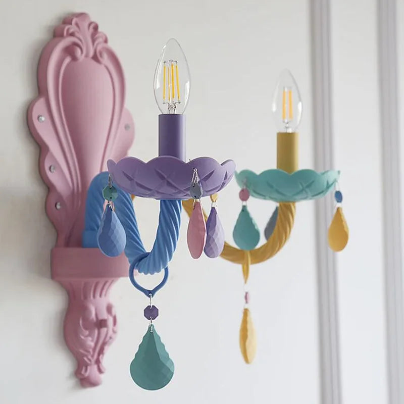 Six light macaron chandelier measuring 27.6 in (70 cm) across