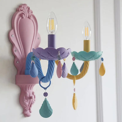 Six light macaron chandelier measuring 27.6 in (70 cm) across