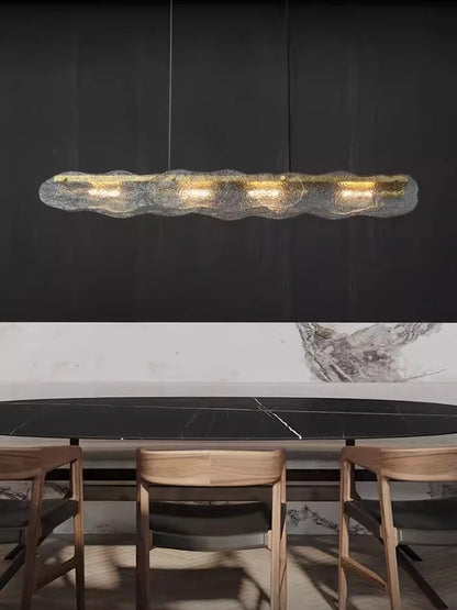 Black framed water ripple glass chandelier with clear glass panels