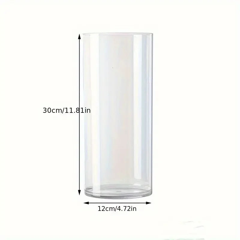 Clear acrylic cylinder vase in medium 12x30cm size with long-stem flowers