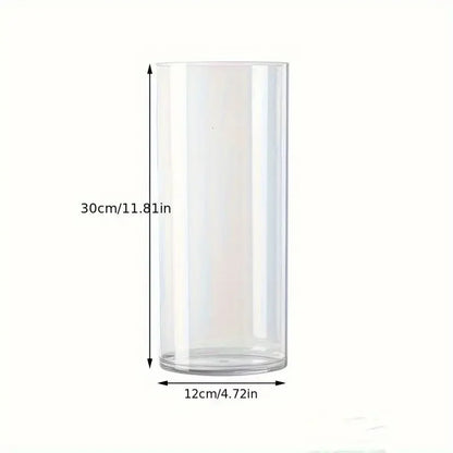 Clear acrylic cylinder vase in medium 12x30cm size with long-stem flowers