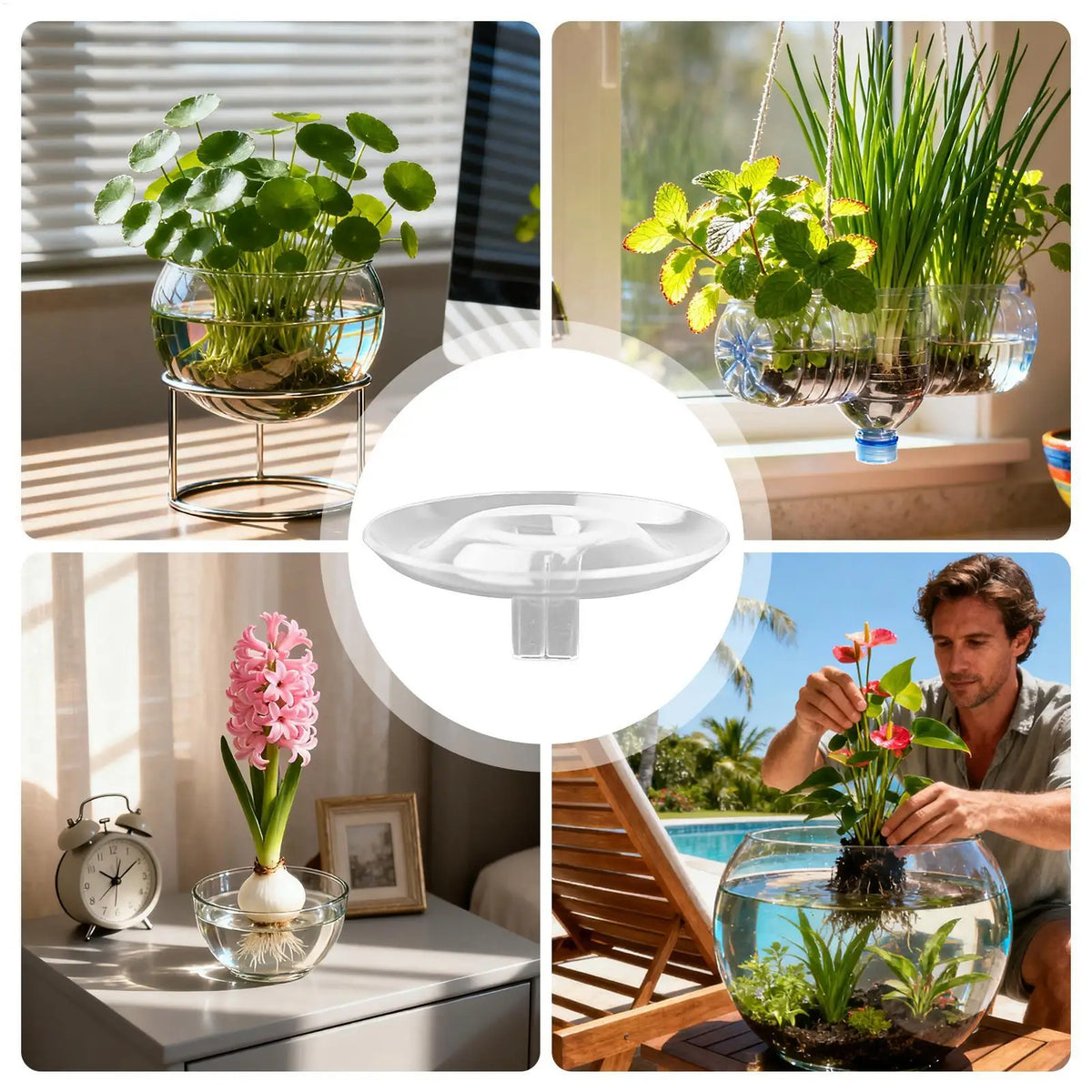 Transparent flower stem holder set for vase hydroponic arrangement
