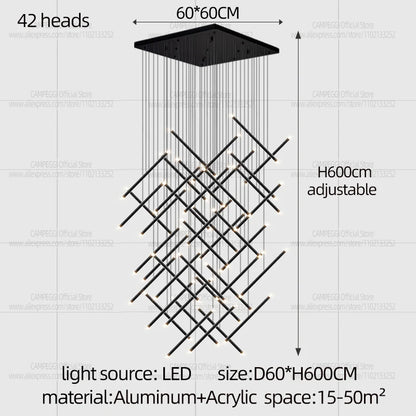 Linear chandelier with fourteen heads, 39.4 in long, 59.1 in drop