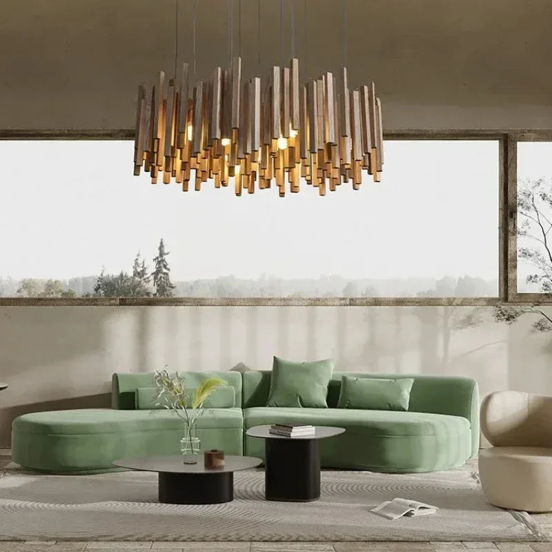 Light wood chandelier measuring 15.7 in (40 cm) across