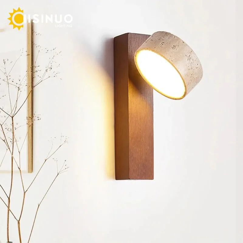 travertine stone wall sconce, front view on white background